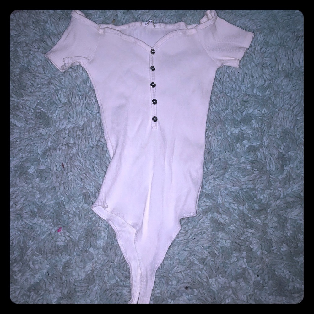 all white body suit, off the shoulder top
